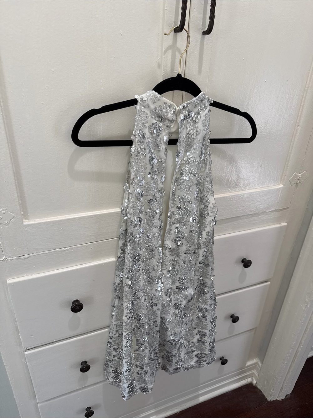 Amanda Uprichard Silver Sequin High-Neck Mini Dress - Picture 5 of 7